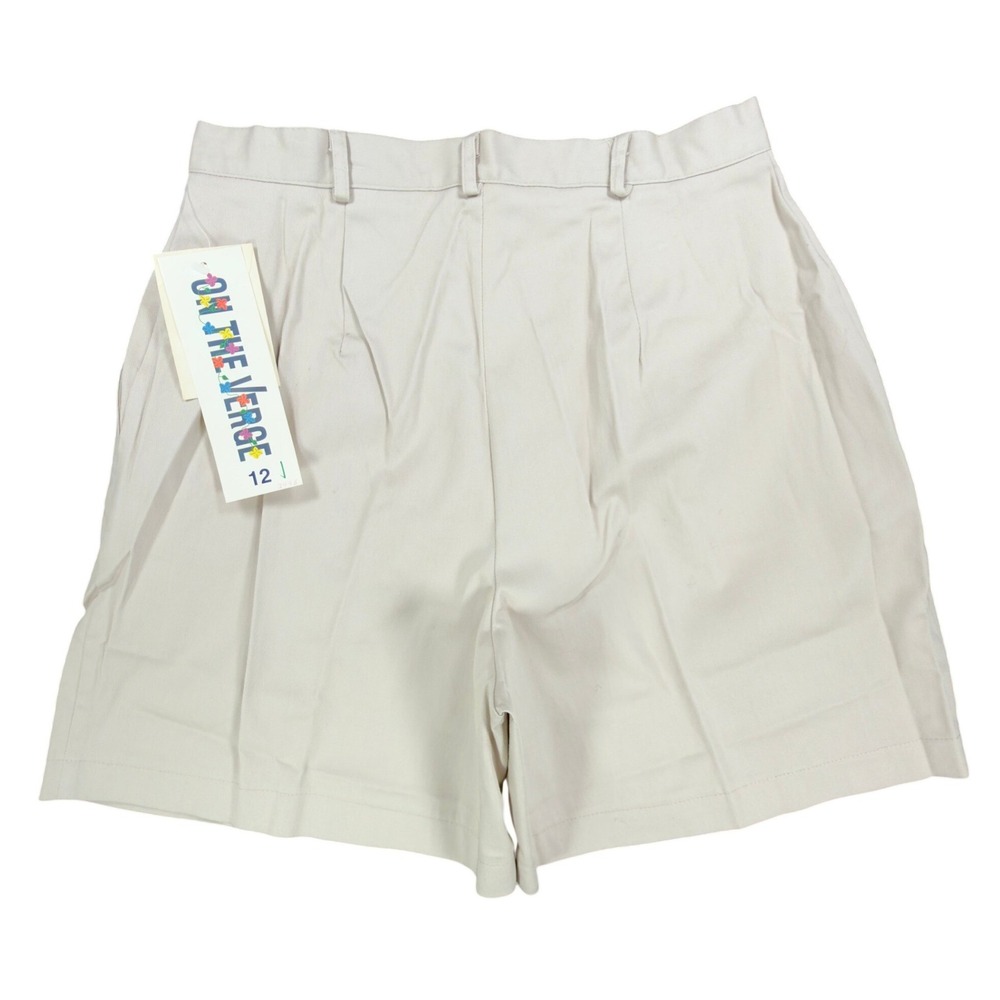 On The Verge Vintage 90s Pleated Shorts Womens 12 Beige Cotton NWT Made in USA